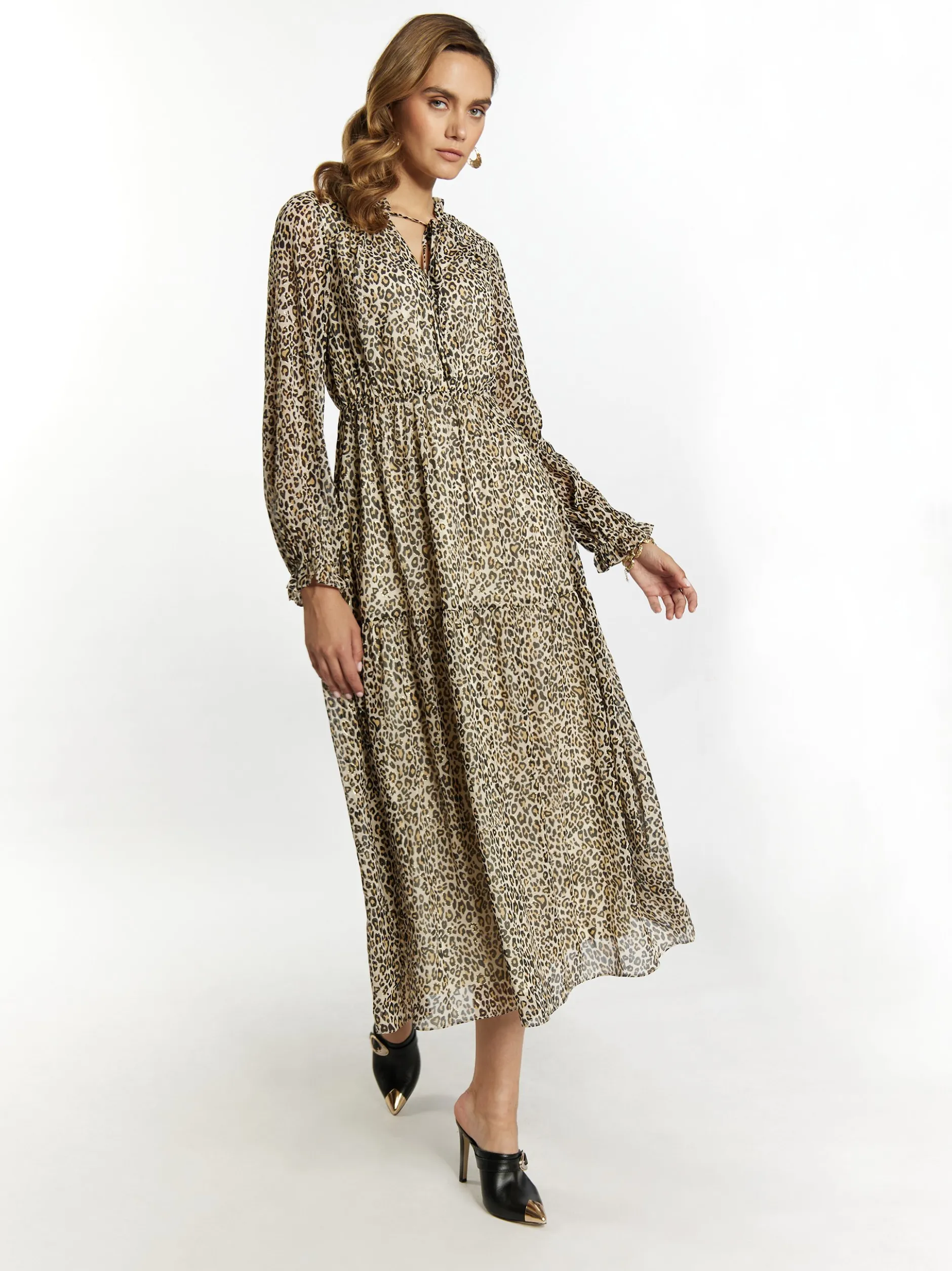 Faina Damen Maxikleid mit Leoprint in mehrfarbig
