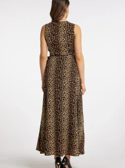 Faina Damen Maxikleid mit Leoprint in camel