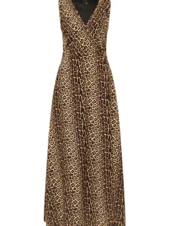 Faina Damen Maxikleid mit Leoprint in camel