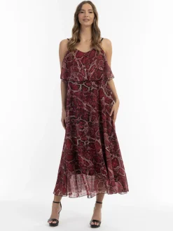 Faina Damen Maxikleid mit Schlangen-Print in rot