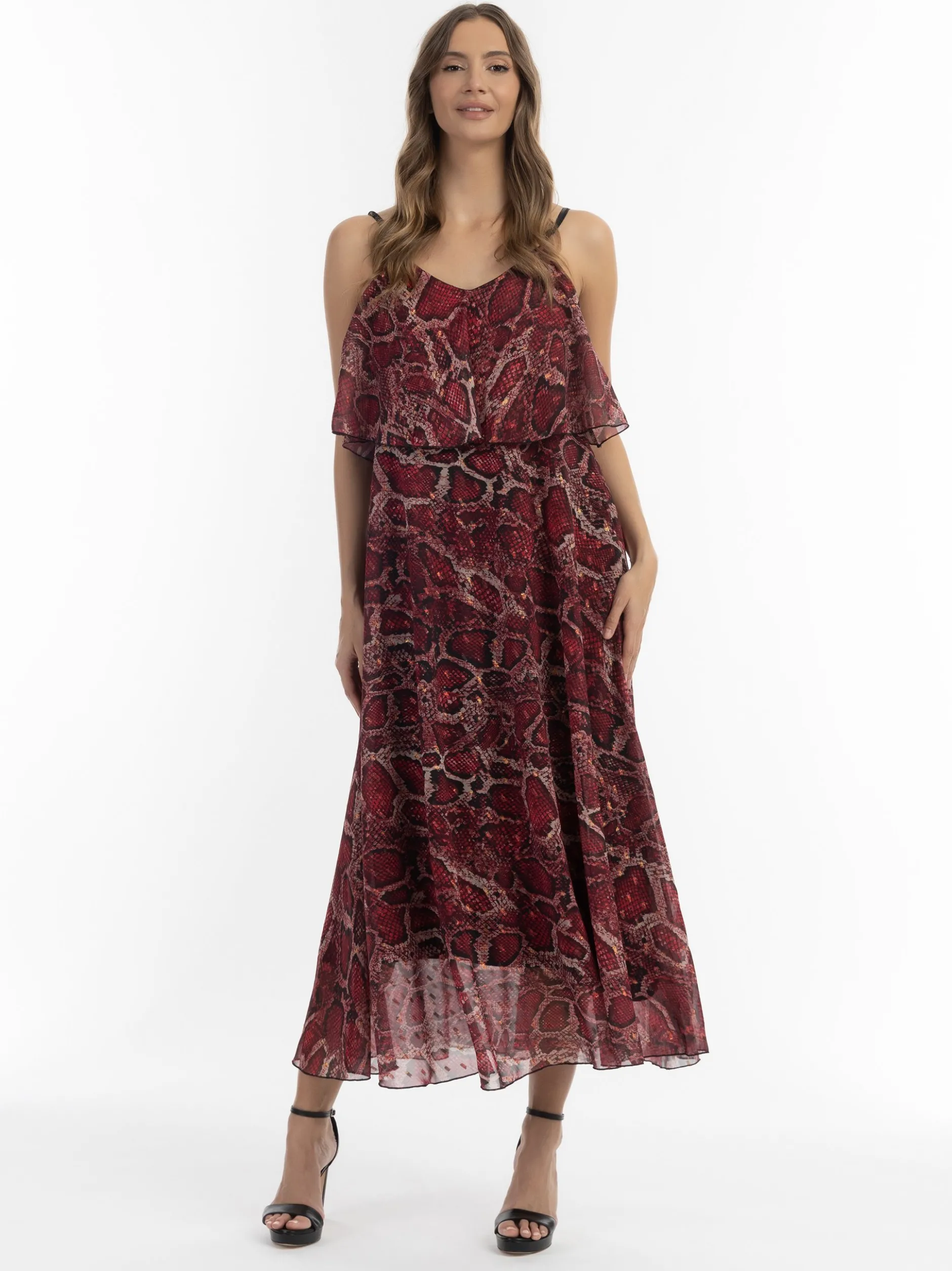 Faina Damen Maxikleid mit Schlangen-Print in rot