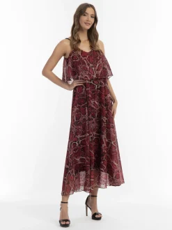 Faina Damen Maxikleid mit Schlangen-Print in rot
