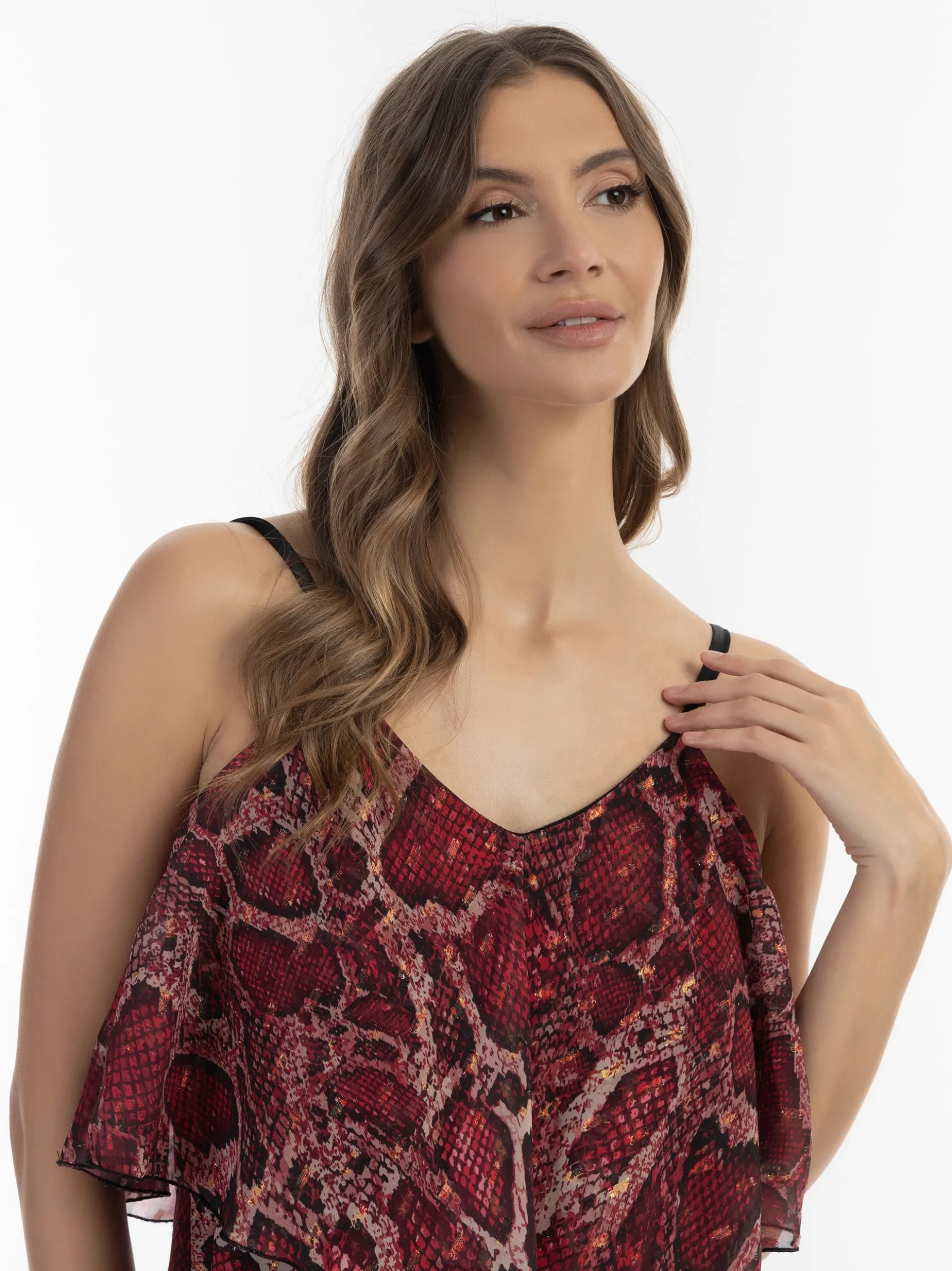 Faina Damen Maxikleid mit Schlangen-Print in rot