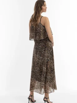 Faina Damen Maxikleid mit Schlangen-Print in camel