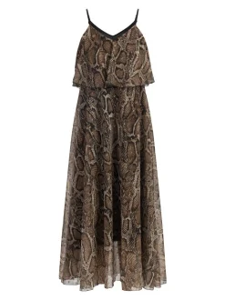Faina Damen Maxikleid mit Schlangen-Print in camel