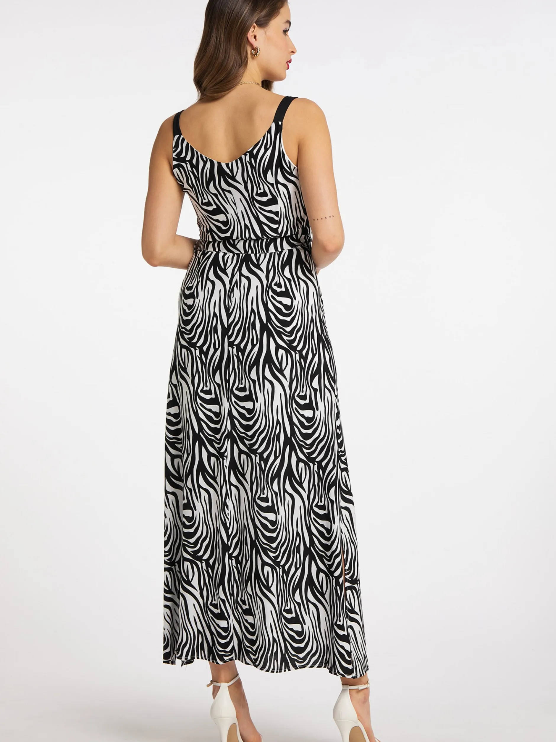 Faina Damen Maxikleid mit Zebra-Print in schwarz