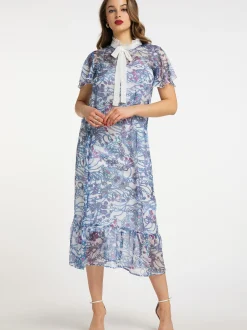 Faina Damen Midikleid mit Allover-Print in mehrfarbig