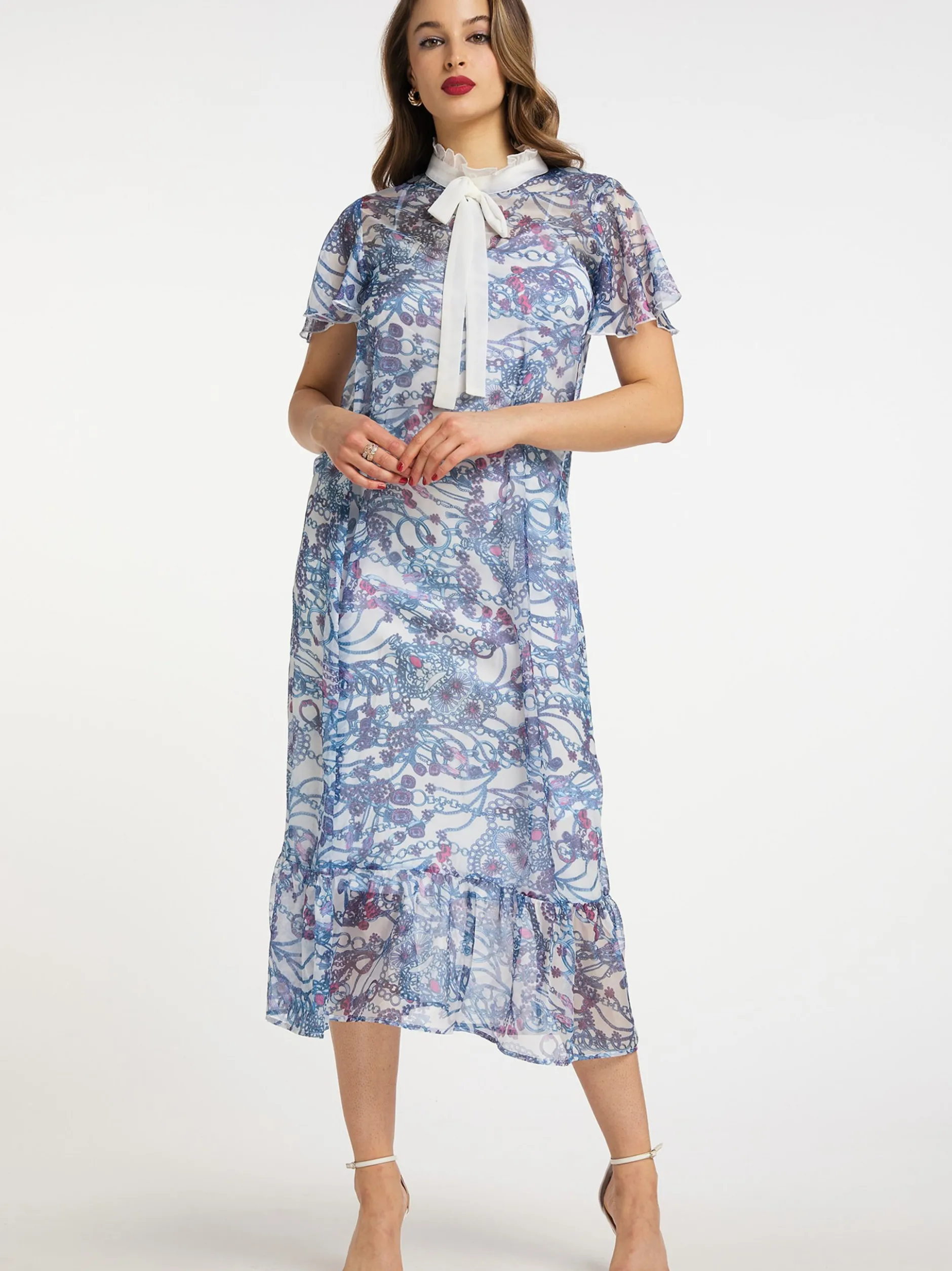 Faina Damen Midikleid mit Allover-Print in mehrfarbig
