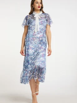Faina Damen Midikleid mit Allover-Print in mehrfarbig