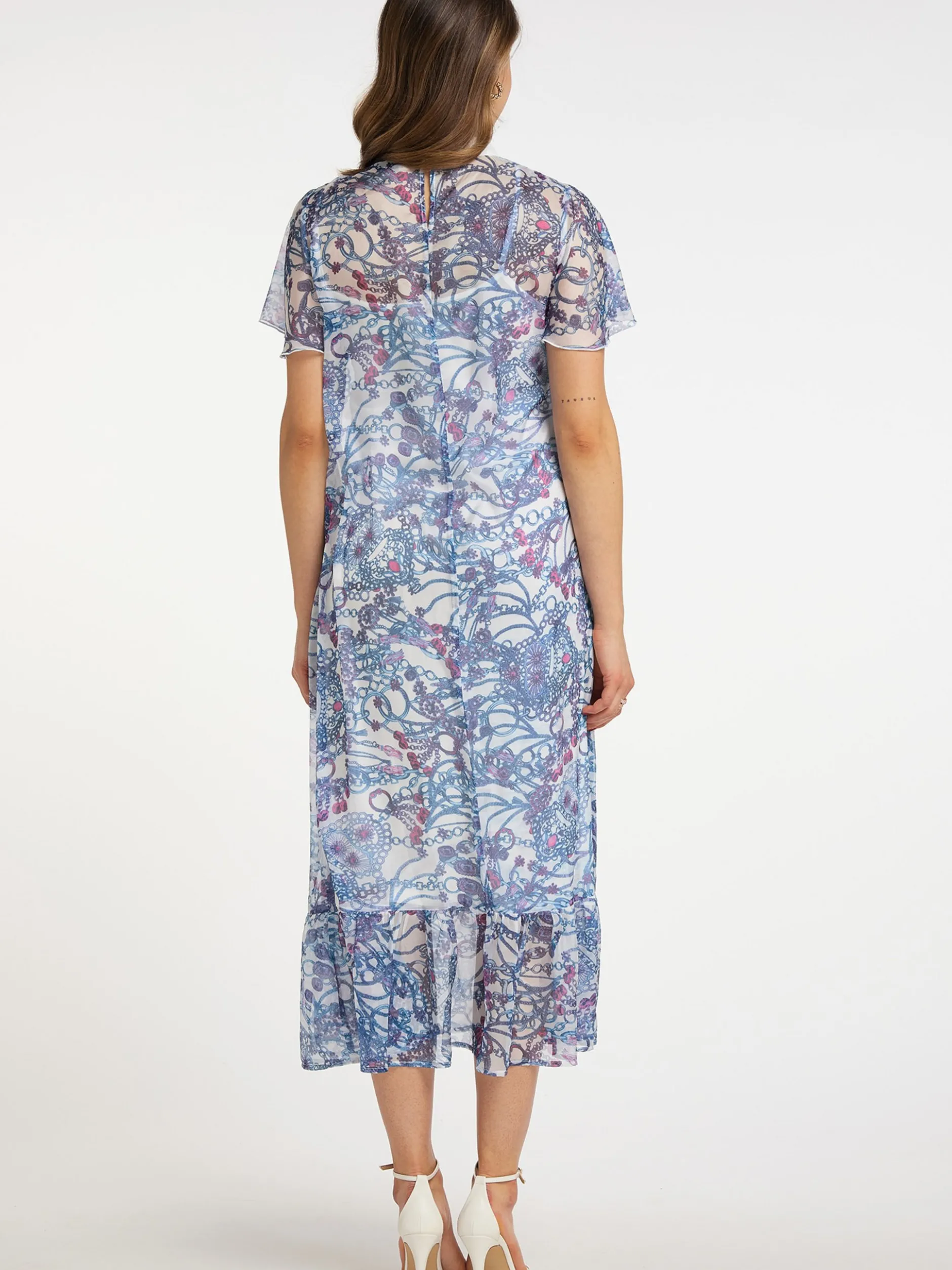 Faina Damen Midikleid mit Allover-Print in mehrfarbig