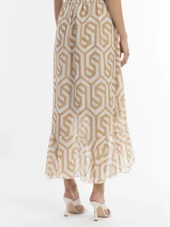 Faina Damen Midirock in beige weiß - Länge: lang