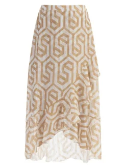 Faina Damen Midirock in beige weiß - Länge: lang