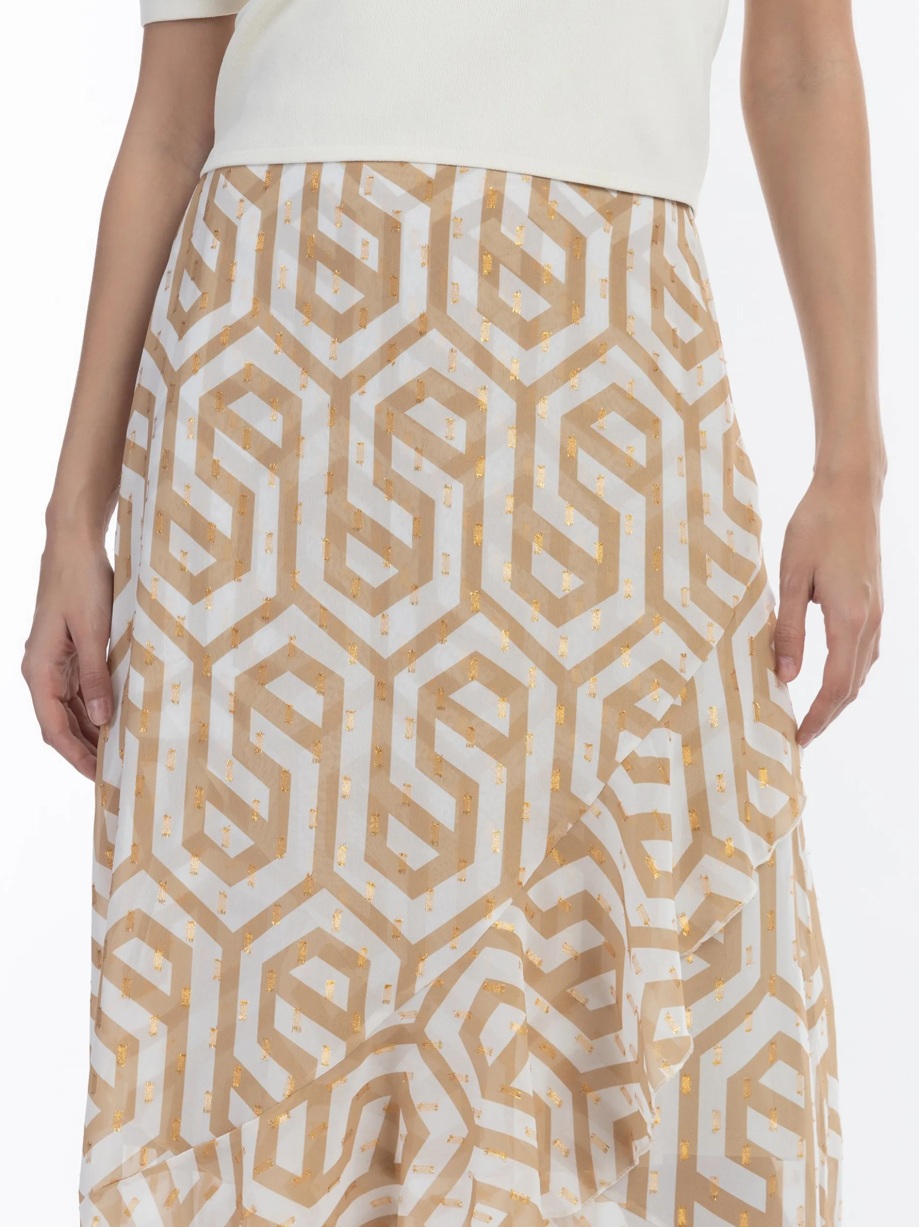 Faina Damen Midirock in beige weiß - Länge: lang