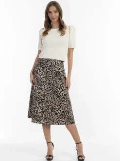 Faina Damen Midirock mit Leo-Print in braun