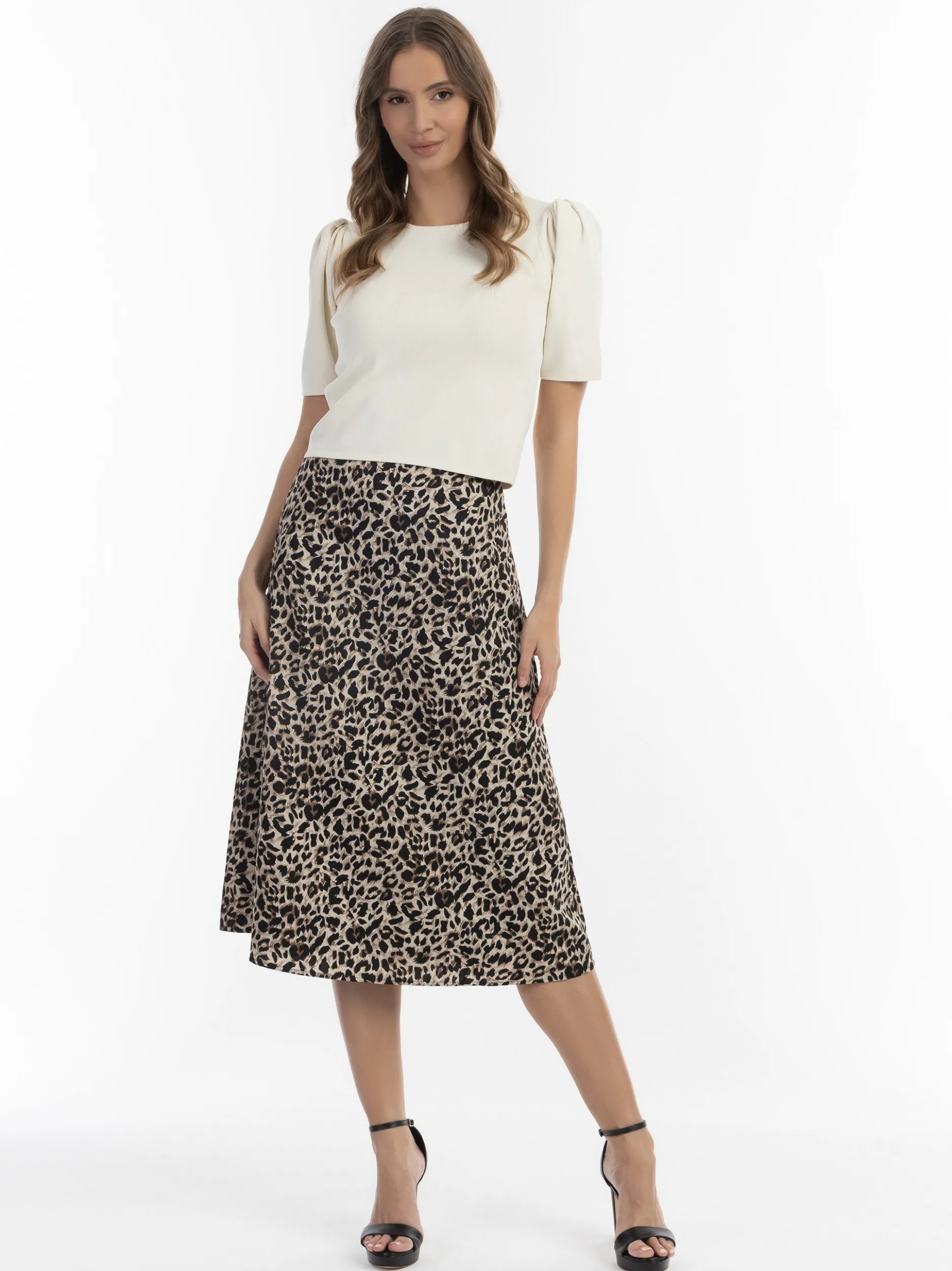 Faina Damen Midirock mit Leo-Print in braun