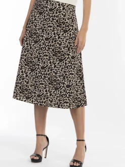 Faina Damen Midirock mit Leo-Print in braun