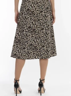 Faina Damen Midirock mit Leo-Print in braun