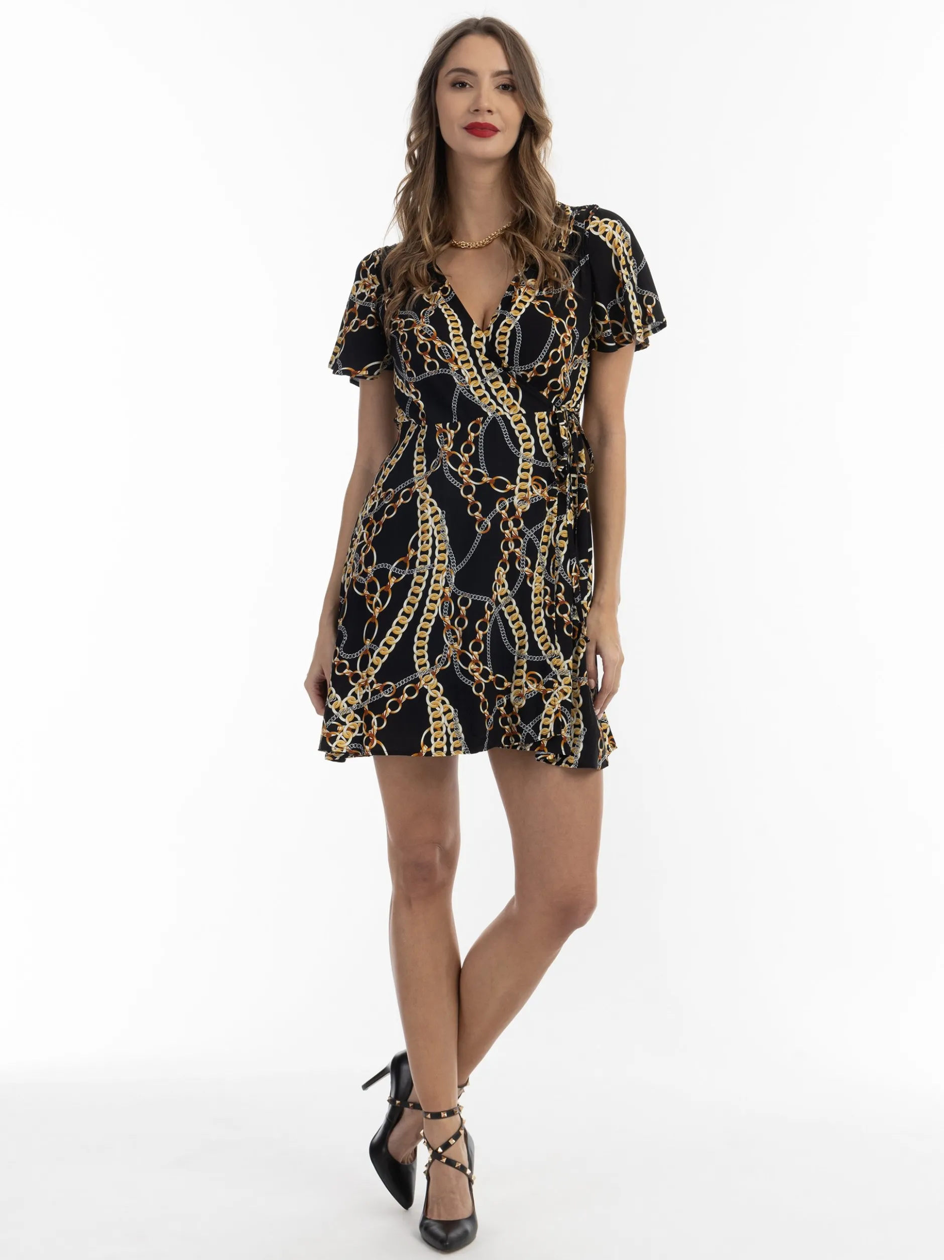 Faina Damen Minikleid mit Allover-Print in schwarz