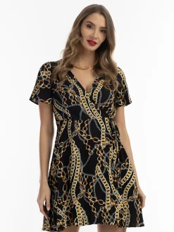 Faina Damen Minikleid mit Allover-Print in schwarz