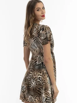 Faina Damen Minikleid mit Animal-Print in beige