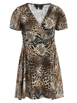 Faina Damen Minikleid mit Animal-Print in beige