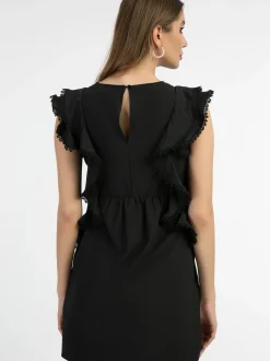 Faina Damen Minikleid mit Rüschen in schwarz