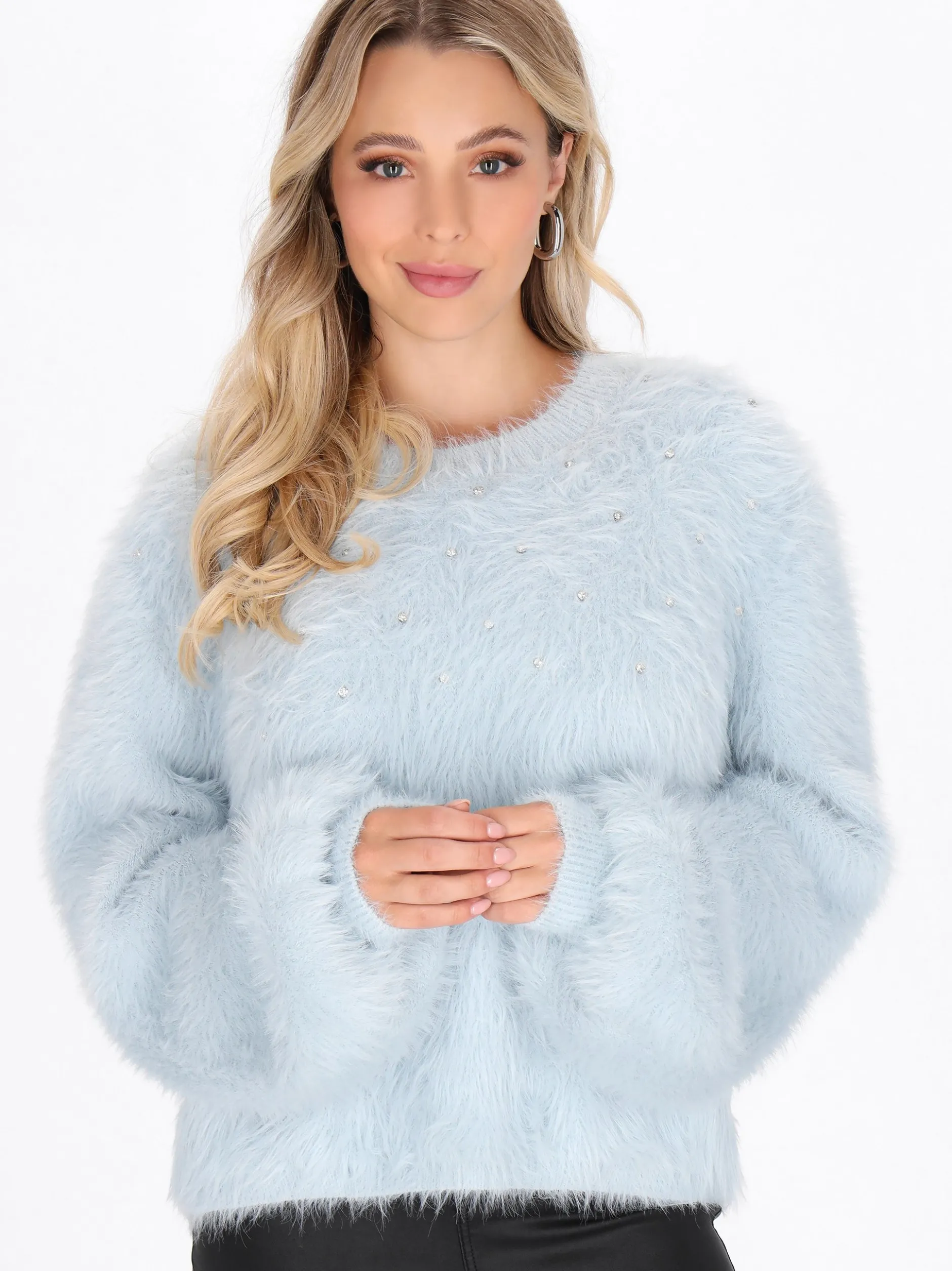 Faina Damen Pullover in blau - Ausschnitt: Rundhals