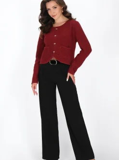 Faina Damen Pullover in bordeaux - Ausschnitt: Rundhals