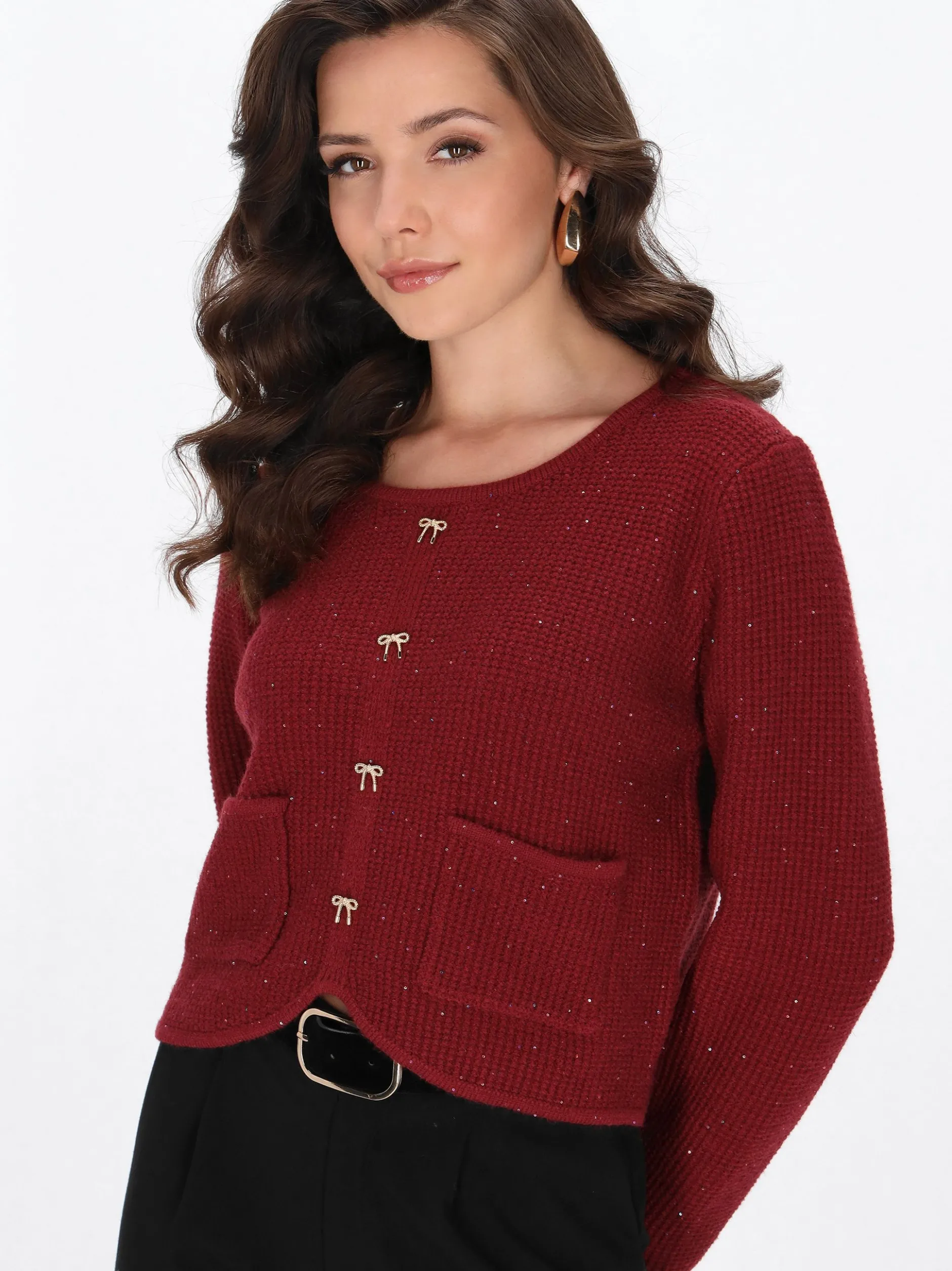 Faina Damen Pullover in bordeaux - Ausschnitt: Rundhals