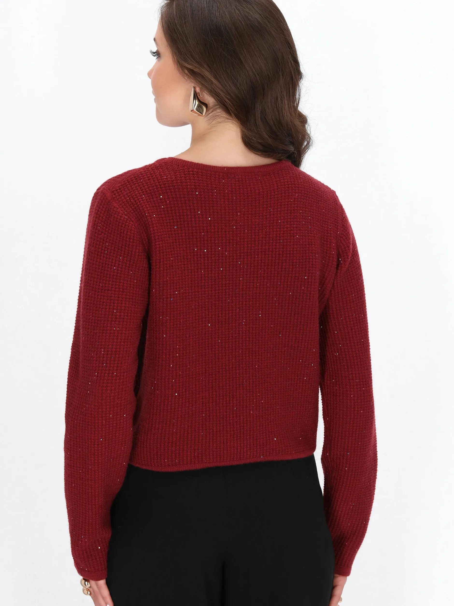 Faina Damen Pullover in bordeaux - Ausschnitt: Rundhals