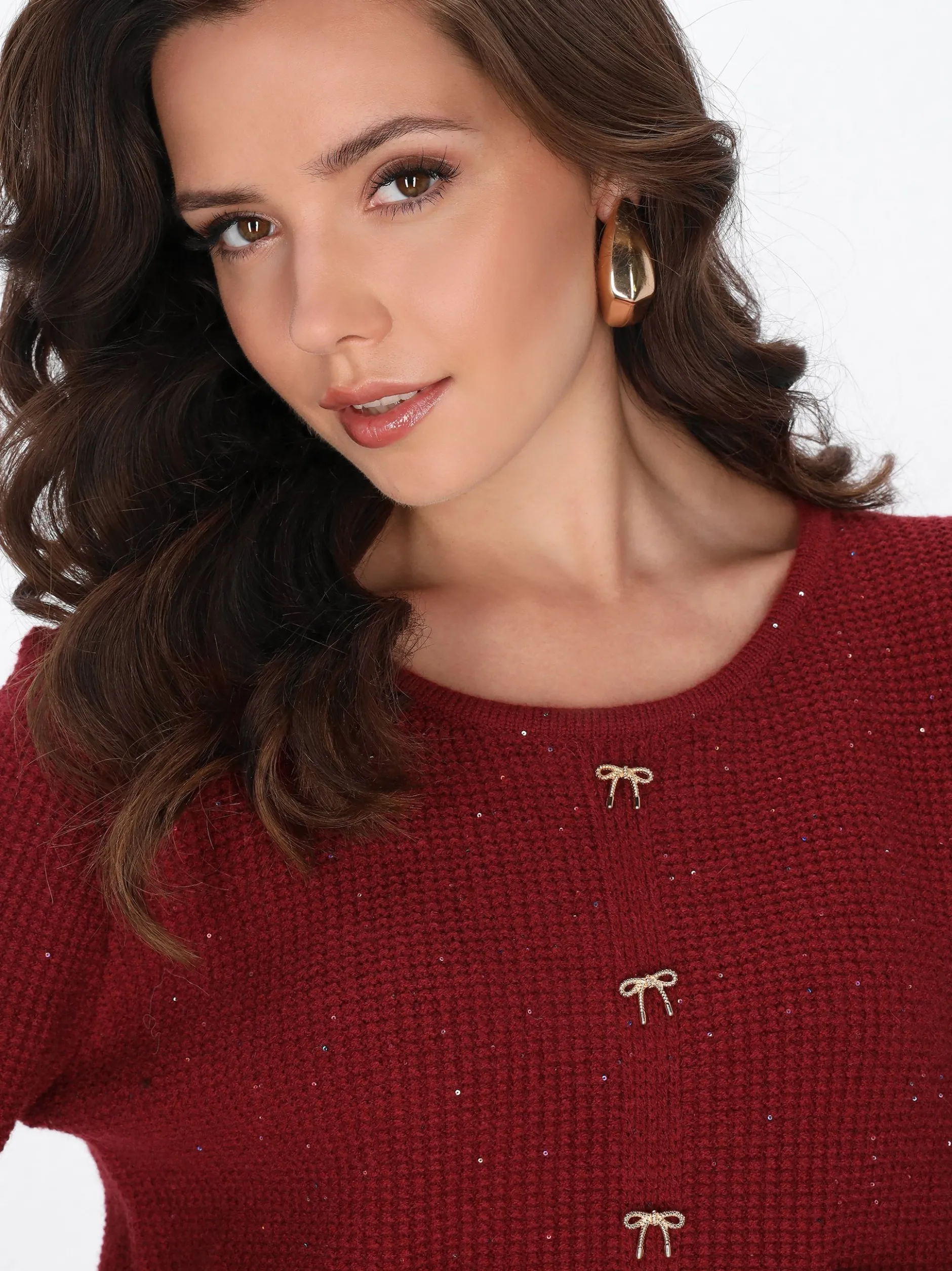 Faina Damen Pullover in bordeaux - Ausschnitt: Rundhals