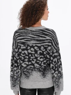 Faina Damen Pullover in grau - Ausschnitt: Rundhals