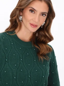 Faina Damen Pullover in grün - Ausschnitt: Rundhals
