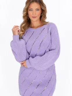 Faina Damen Pullover in lila - Ausschnitt: Rundhals
