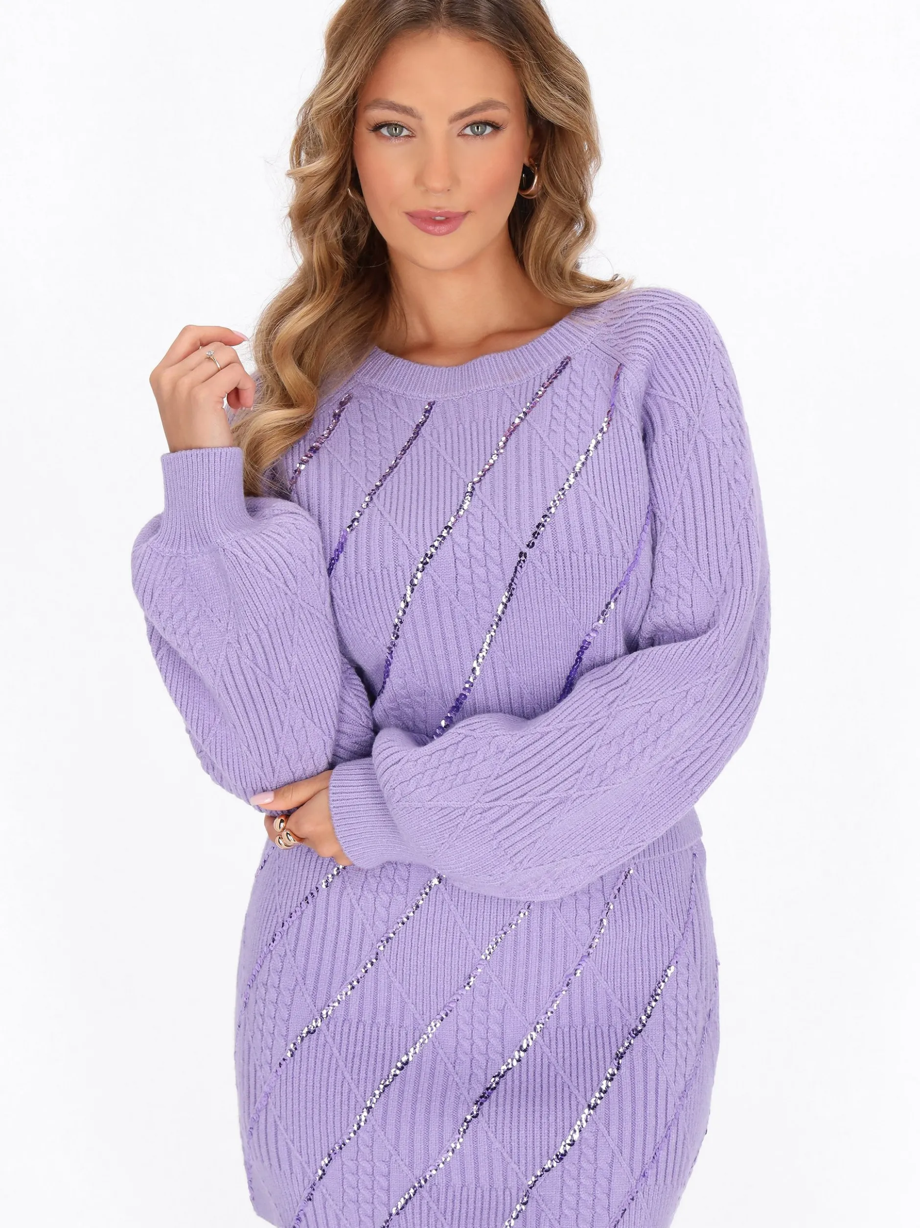 Faina Damen Pullover in lila - Ausschnitt: Rundhals
