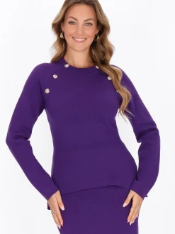 Faina Damen Pullover in lila - Ausschnitt: Rundhals