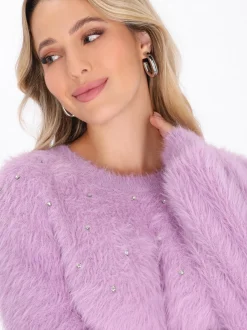 Faina Damen Pullover in lila - Ausschnitt: Rundhals