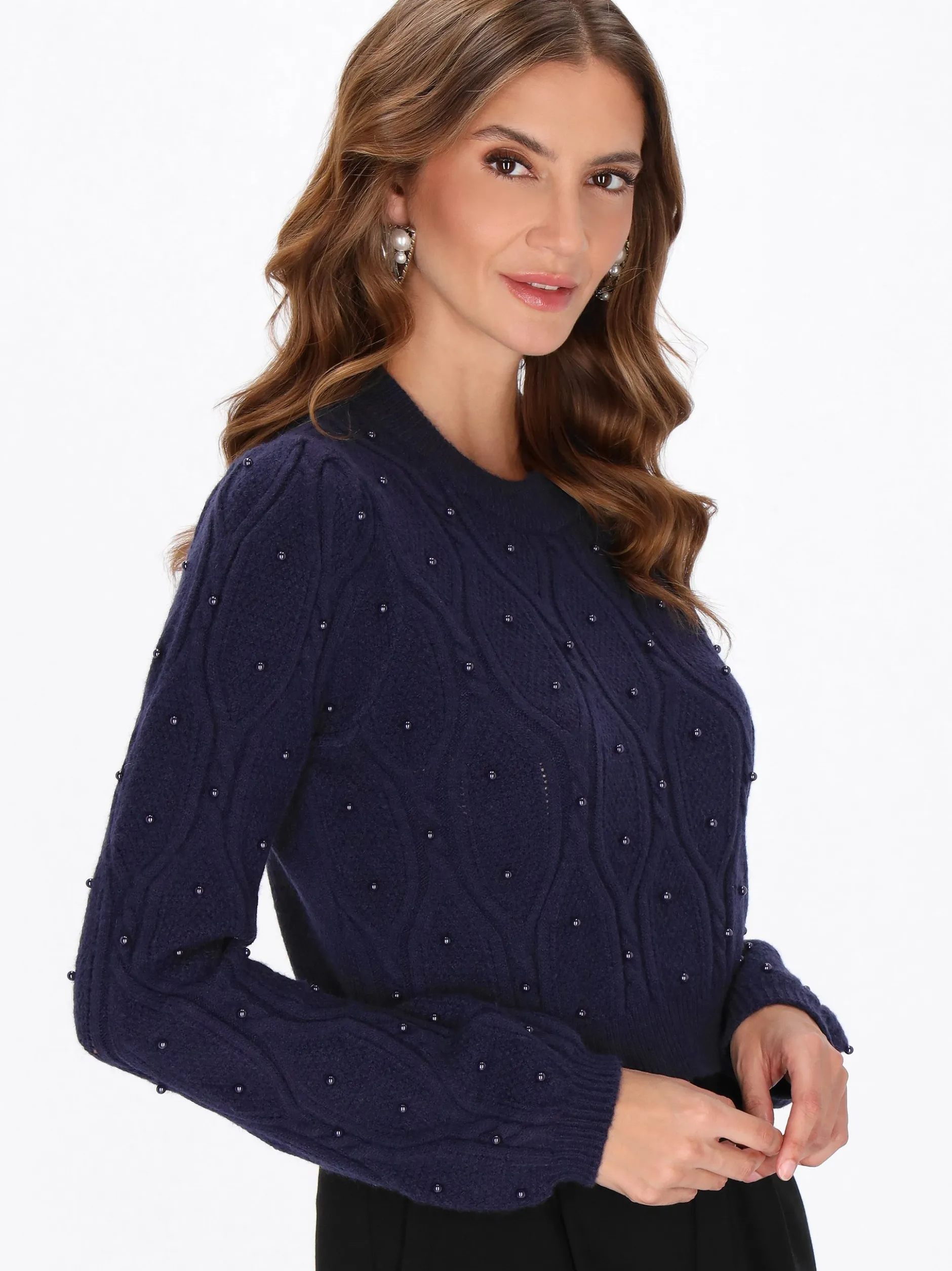Faina Damen Pullover in marine - Ausschnitt: Rundhals