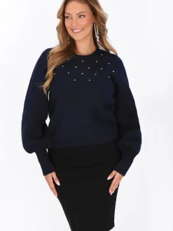 Faina Damen Pullover in marine - Ausschnitt: Rundhals