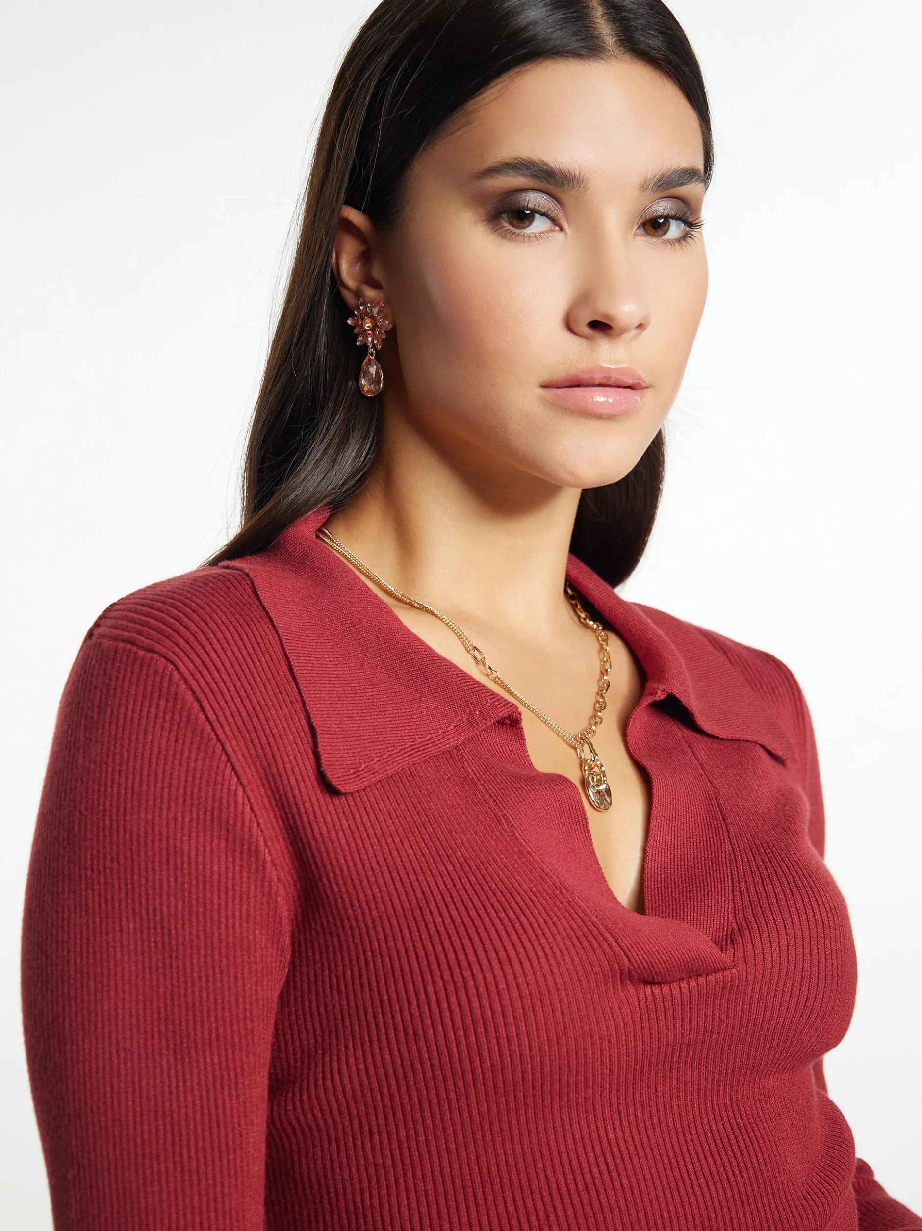 Faina Damen Pullover in rot - Ausschnitt: V-Ausschnitt