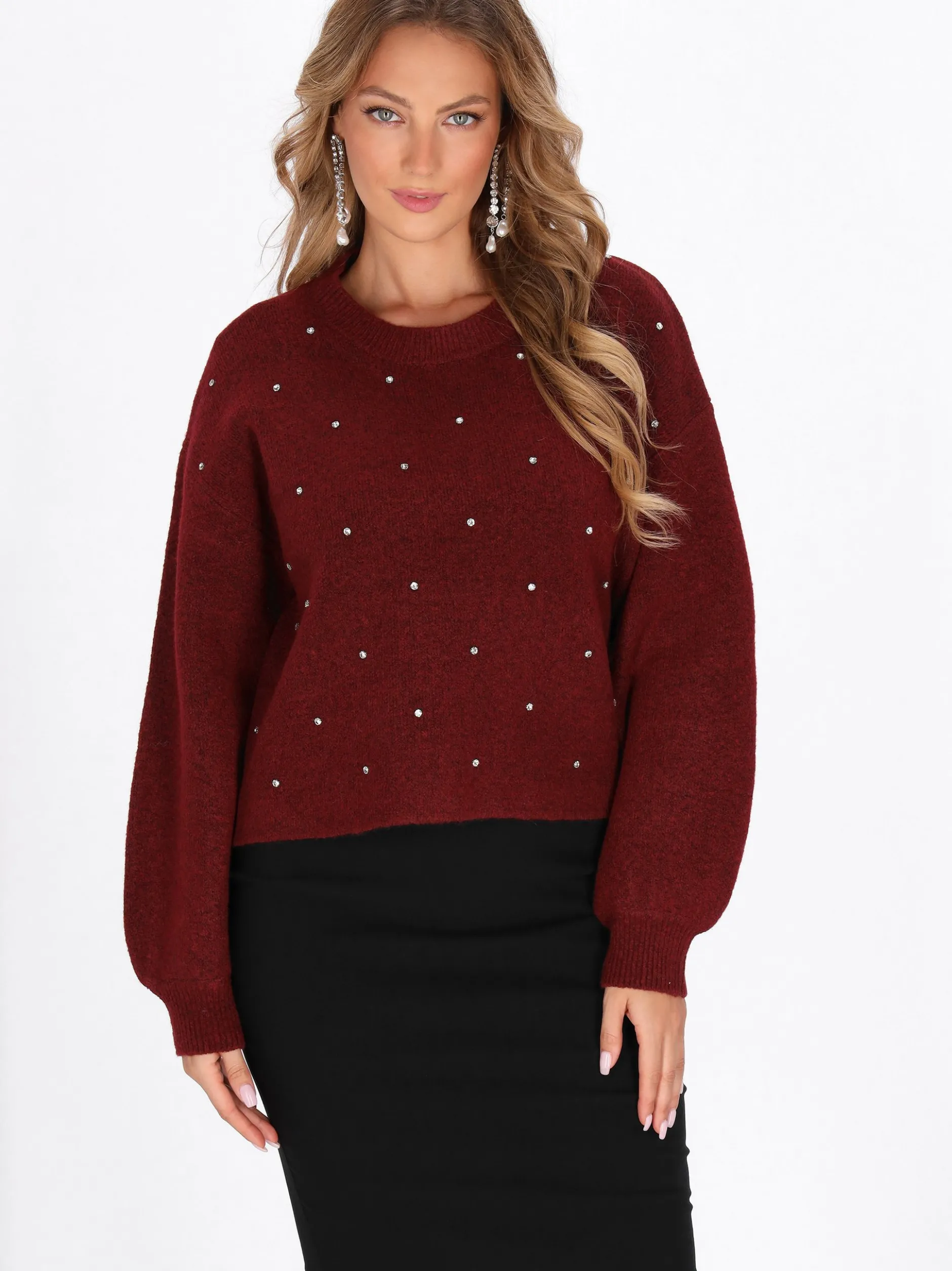 Faina Damen Pullover in rot - Ausschnitt: Rundhals