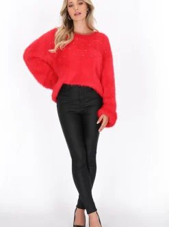 Faina Damen Pullover in rot - Ausschnitt: Rundhals