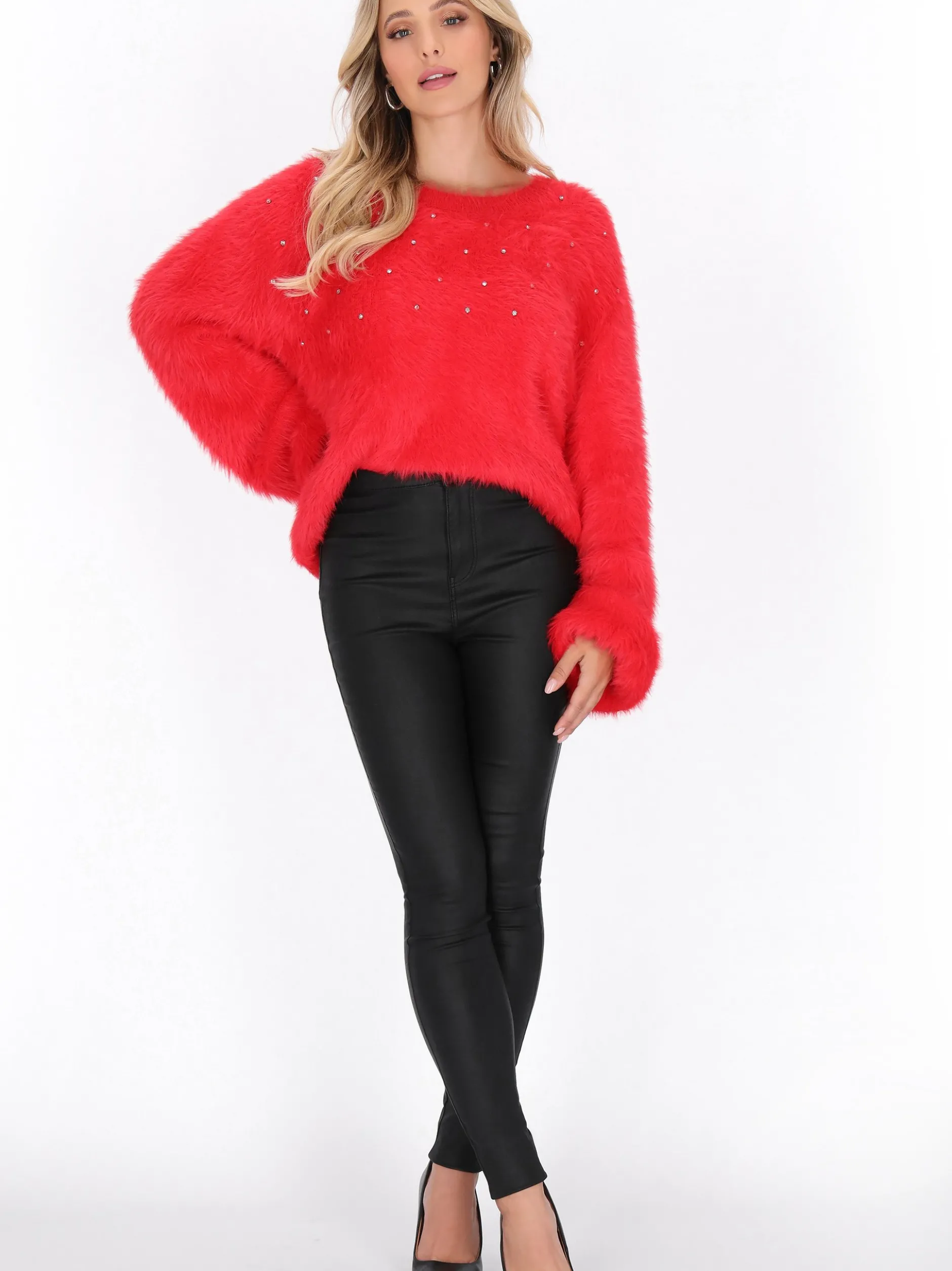 Faina Damen Pullover in rot - Ausschnitt: Rundhals