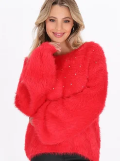 Faina Damen Pullover in rot - Ausschnitt: Rundhals