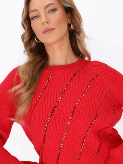 Faina Damen Pullover in rot - Ausschnitt: Rundhals