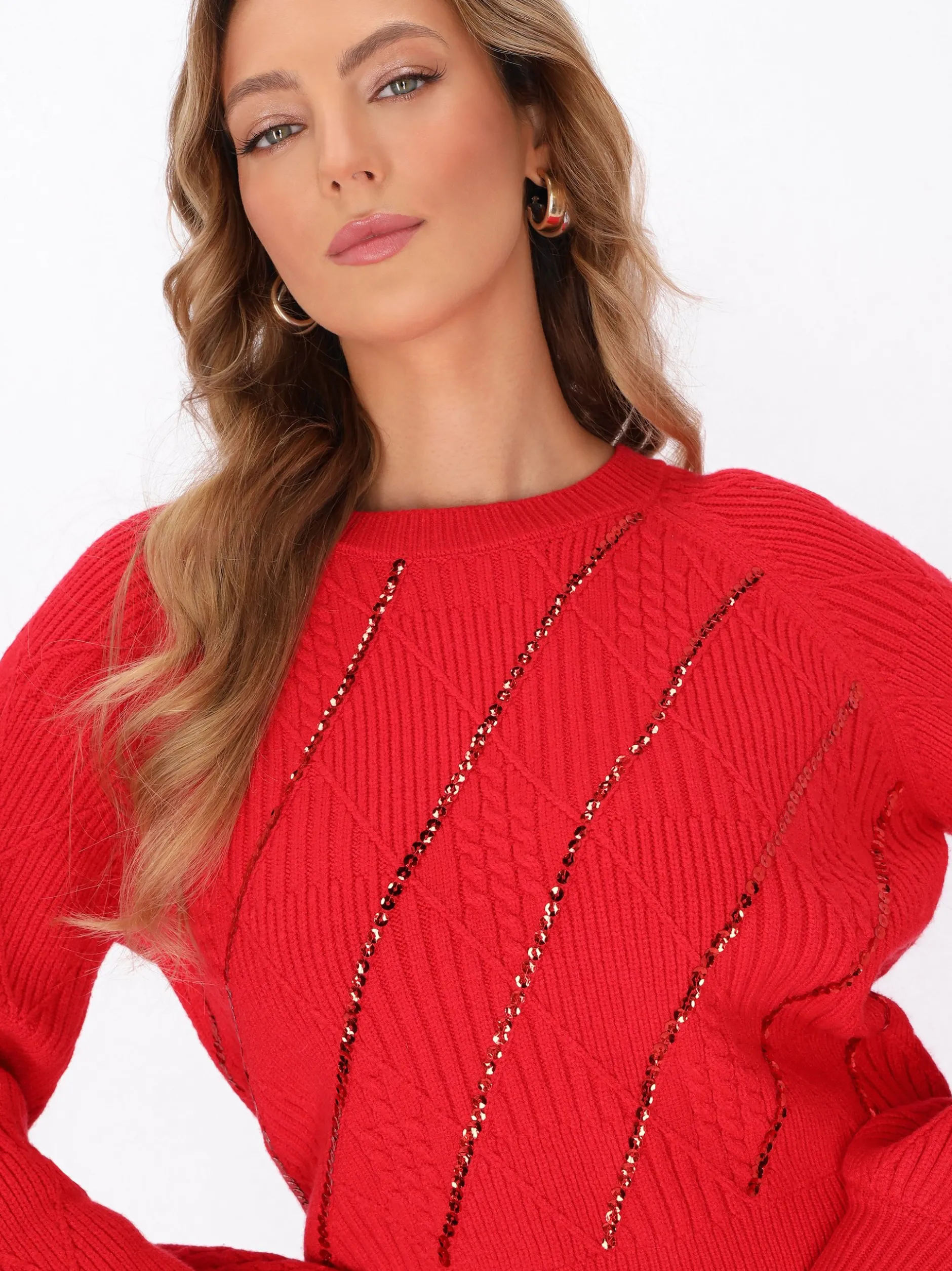 Faina Damen Pullover in rot - Ausschnitt: Rundhals