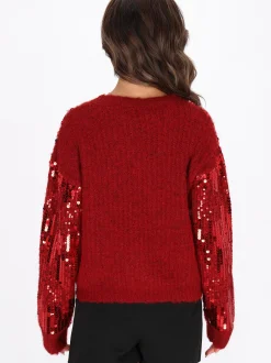 Faina Damen Pullover in rot - Ausschnitt: Rundhals