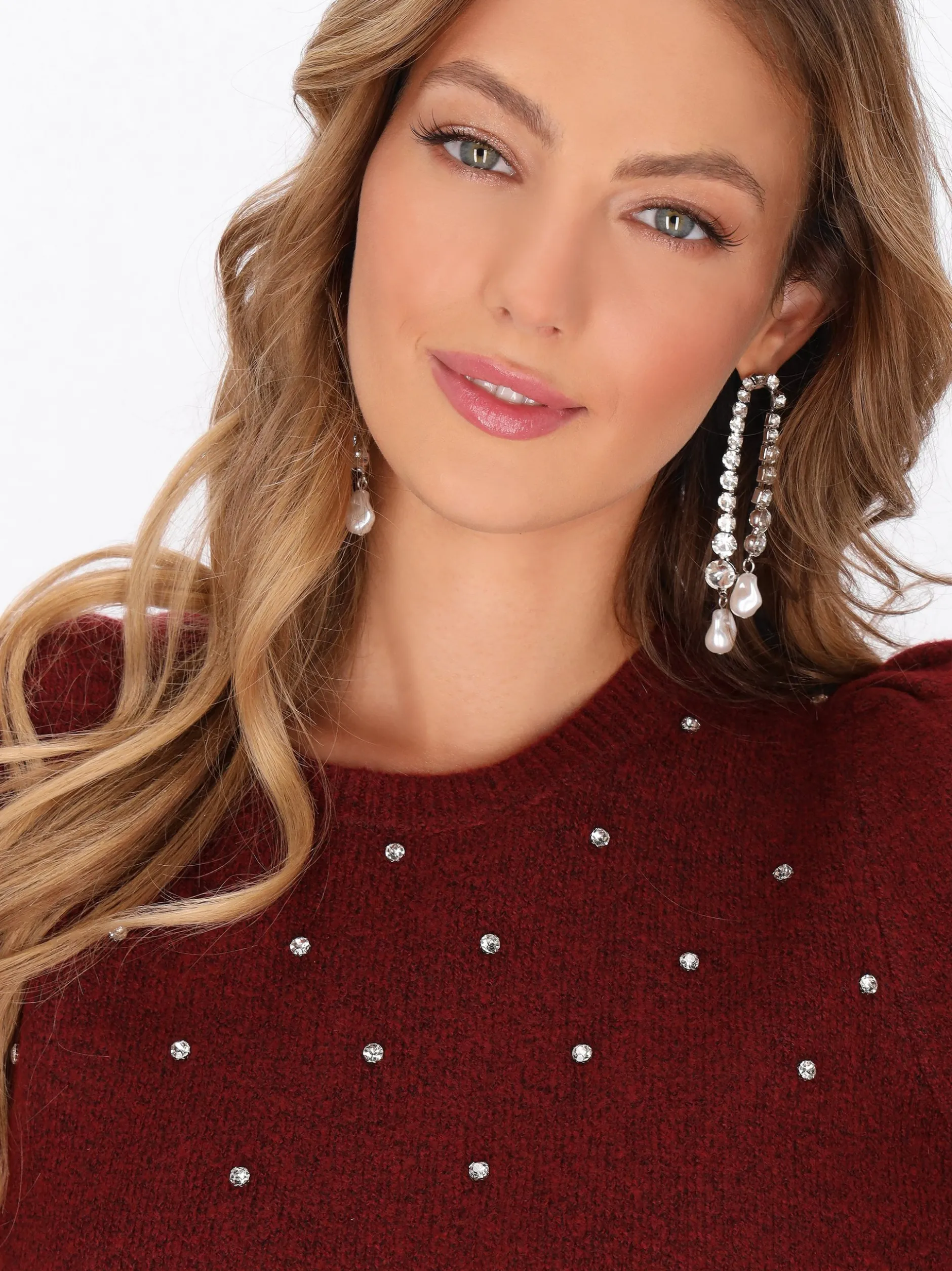 Faina Damen Pullover in rot - Ausschnitt: Rundhals