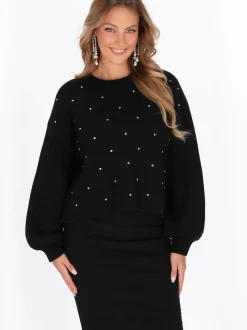 Faina Damen Pullover in schwarz - Ausschnitt: Rundhals