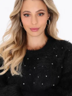 Faina Damen Pullover in schwarz - Ausschnitt: Rundhals